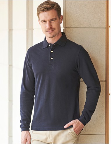 H-H105-Long Sleeved Cotton Piqué Polo Shirt